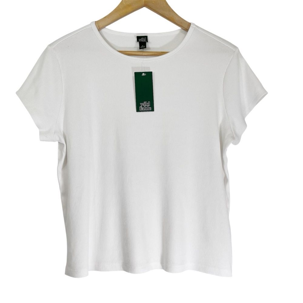Wild Fable Ribbed White Womens Short Sleeve Baby Tee T-shirt XL - Picture 2 of 6